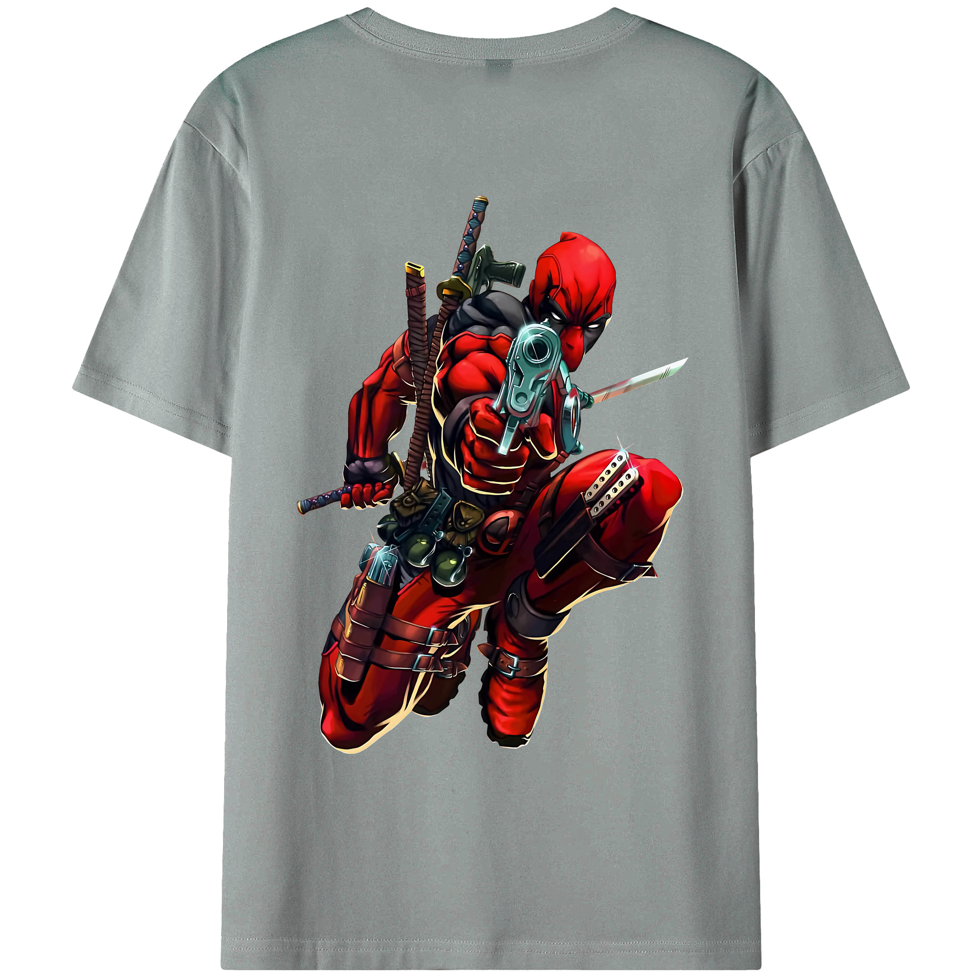（画像用） Deadpool デッドプール 綿100％ メンズ半袖Tシャツ（バックプリント） 通気性